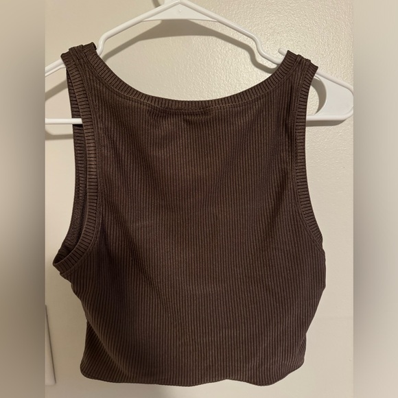 Aerie Cropped Tank Top Ribbed Brown Women’s Large Twist Front Lightweight - Picture 2 of 9